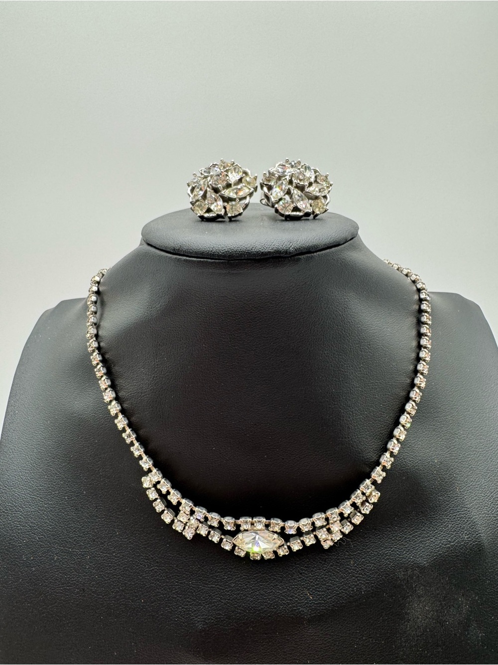 Classic Silver Crystal Necklace & Earring Set - Elegant Clear Rhinestones
